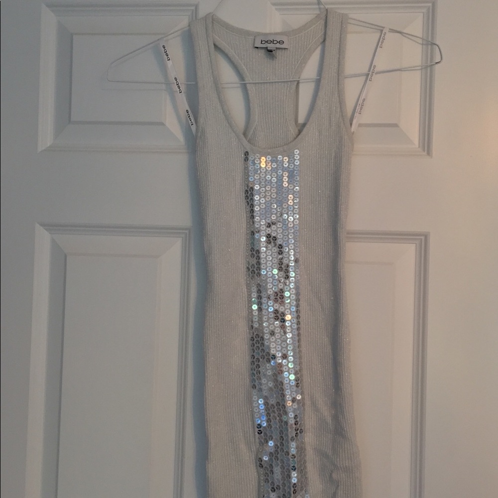 Bebe- silver sequin stretchy tank